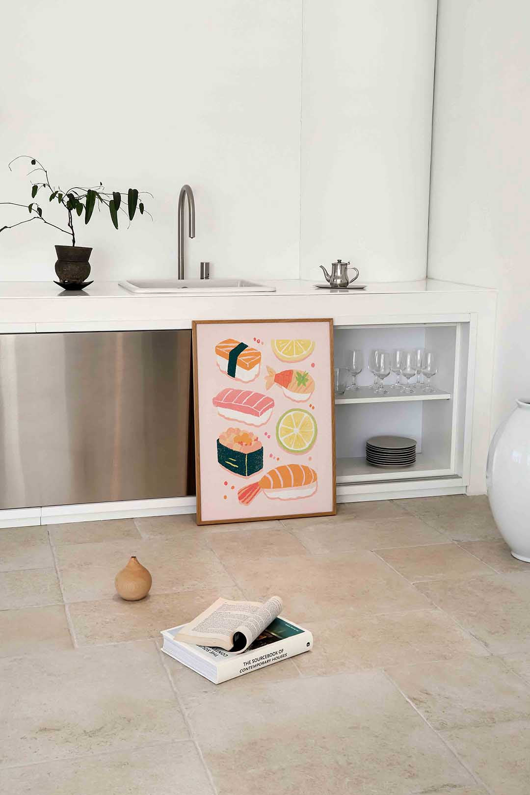 Sushi en citrus – culinaire wandkunst als portret poster