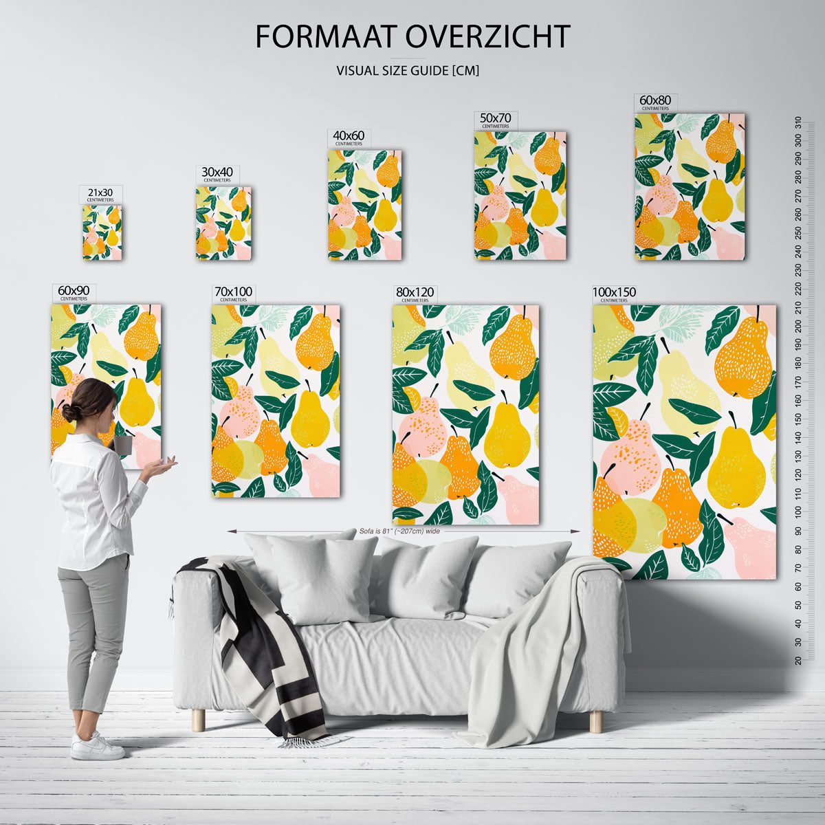 Peren en bladeren – staande muurposter met kleurrijke illustratie