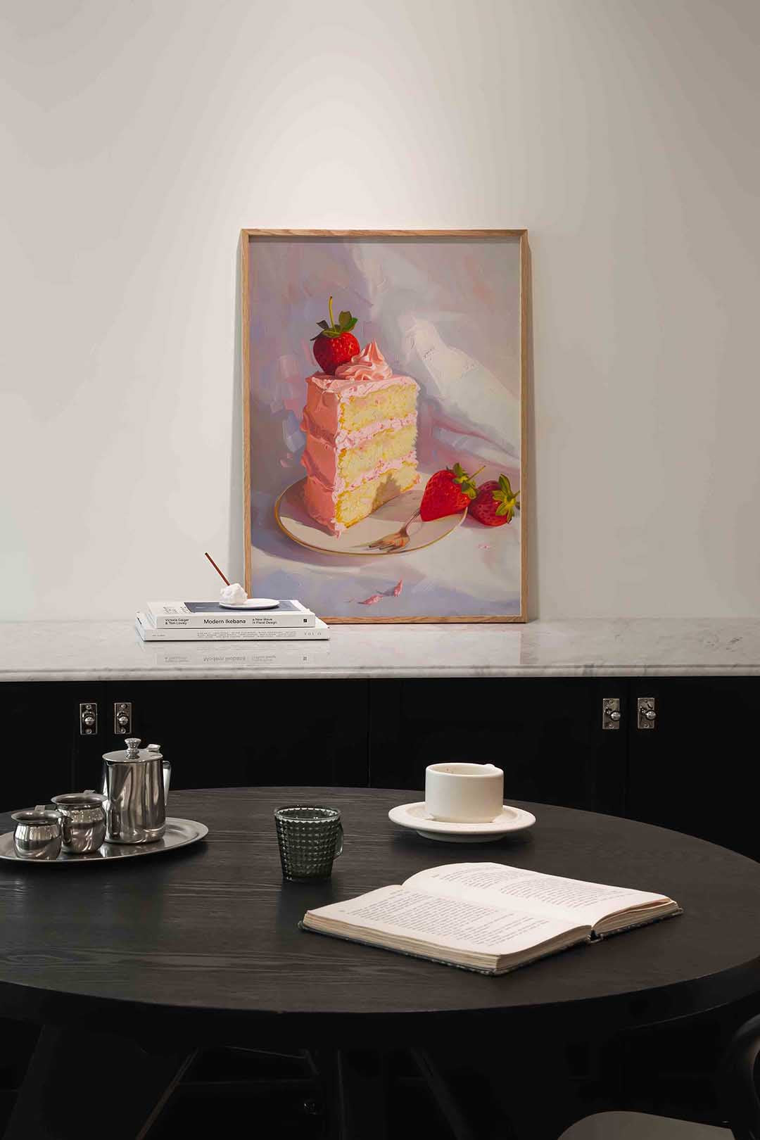 Aardbeientaart – abstracte poster in staand formaat