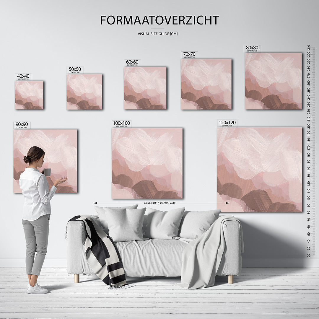Zachte penseelstreken kunstwerk – dit kunstwerk toont vloeiende penseelstreken in zachte tinten, met een harmonie van beige