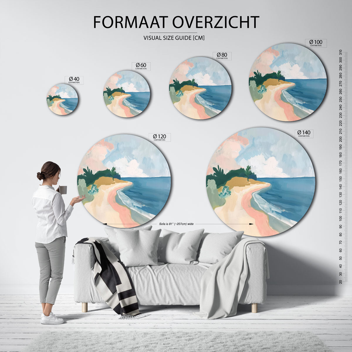 Strand en zee – ronde muurdecoratie met kleur en vorm