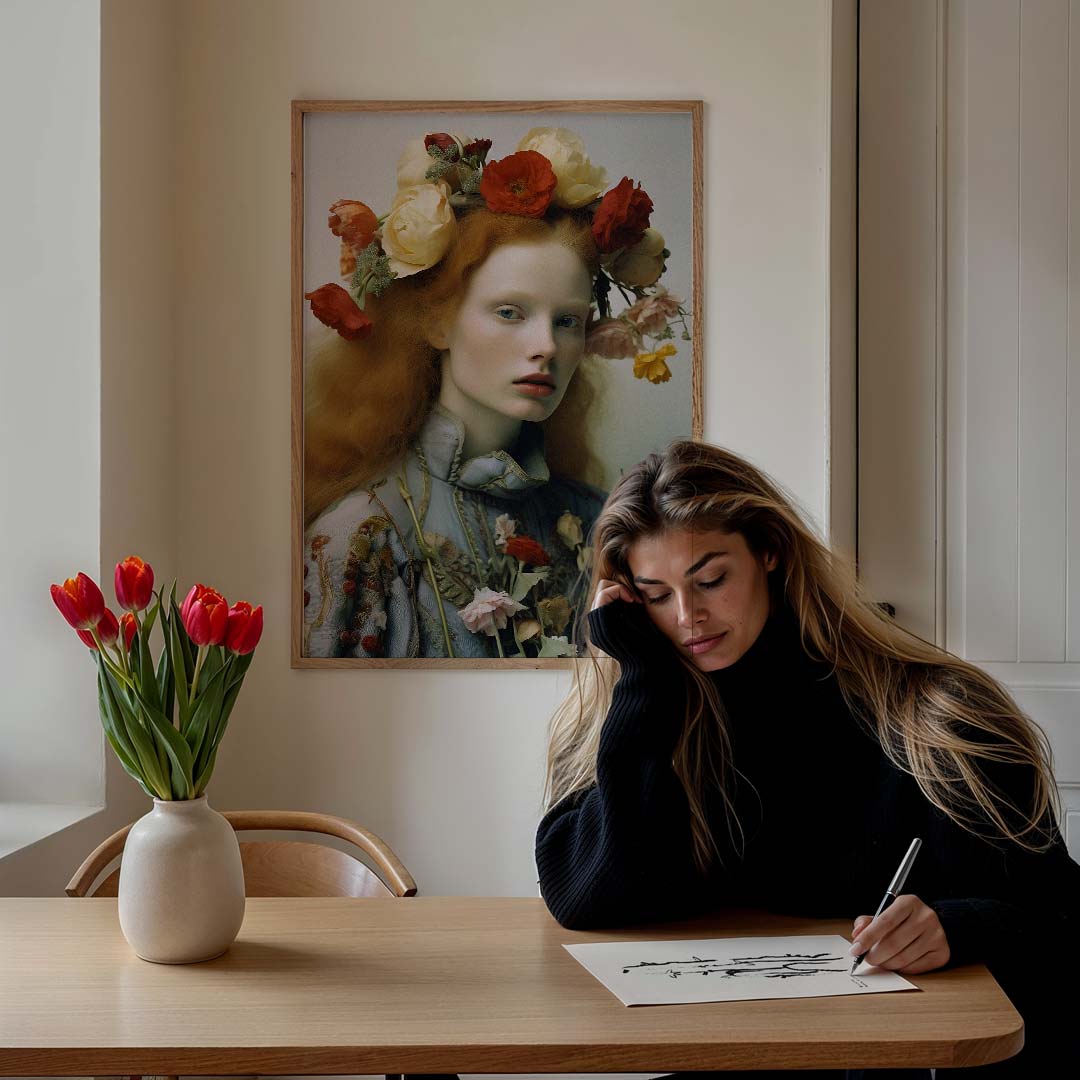 Bloemenpracht Portret – staande vrouwelijke wanddecoratie van WallArtistic