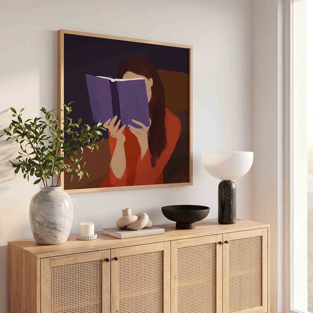 Lezende vrouw – illustratie poster in vierkant formaat