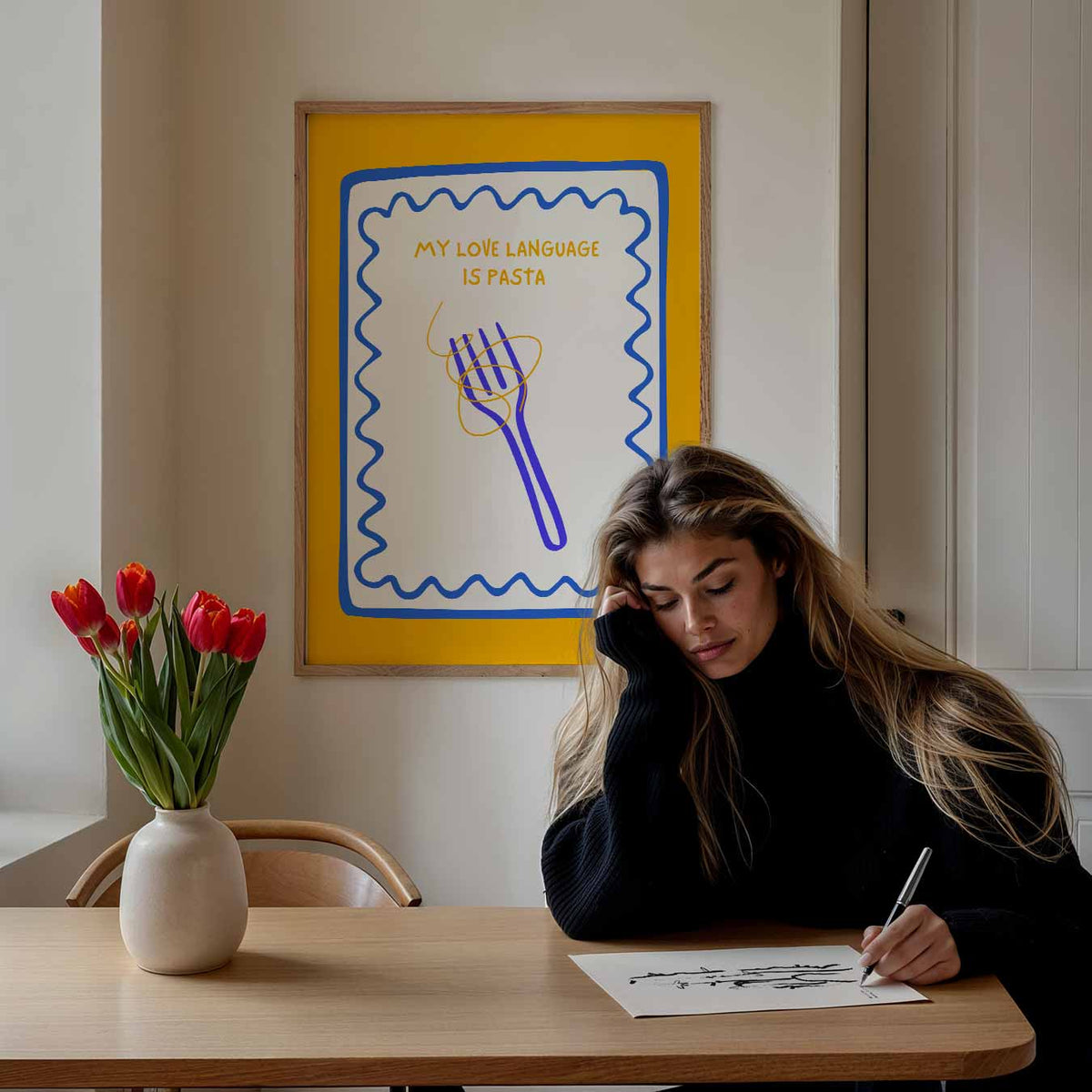 Pasta Liefde Taal – staande muurposter met zomerse uitstraling