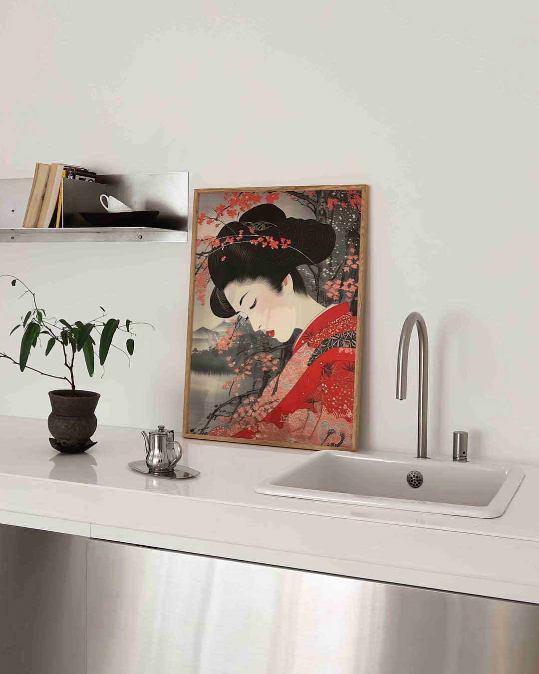 Vrouw met bloemen – Aziatische poster in staand formaat