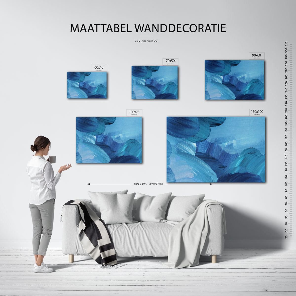Dynamische blauwe beweging – Creëren – moderne liggende wandkunst