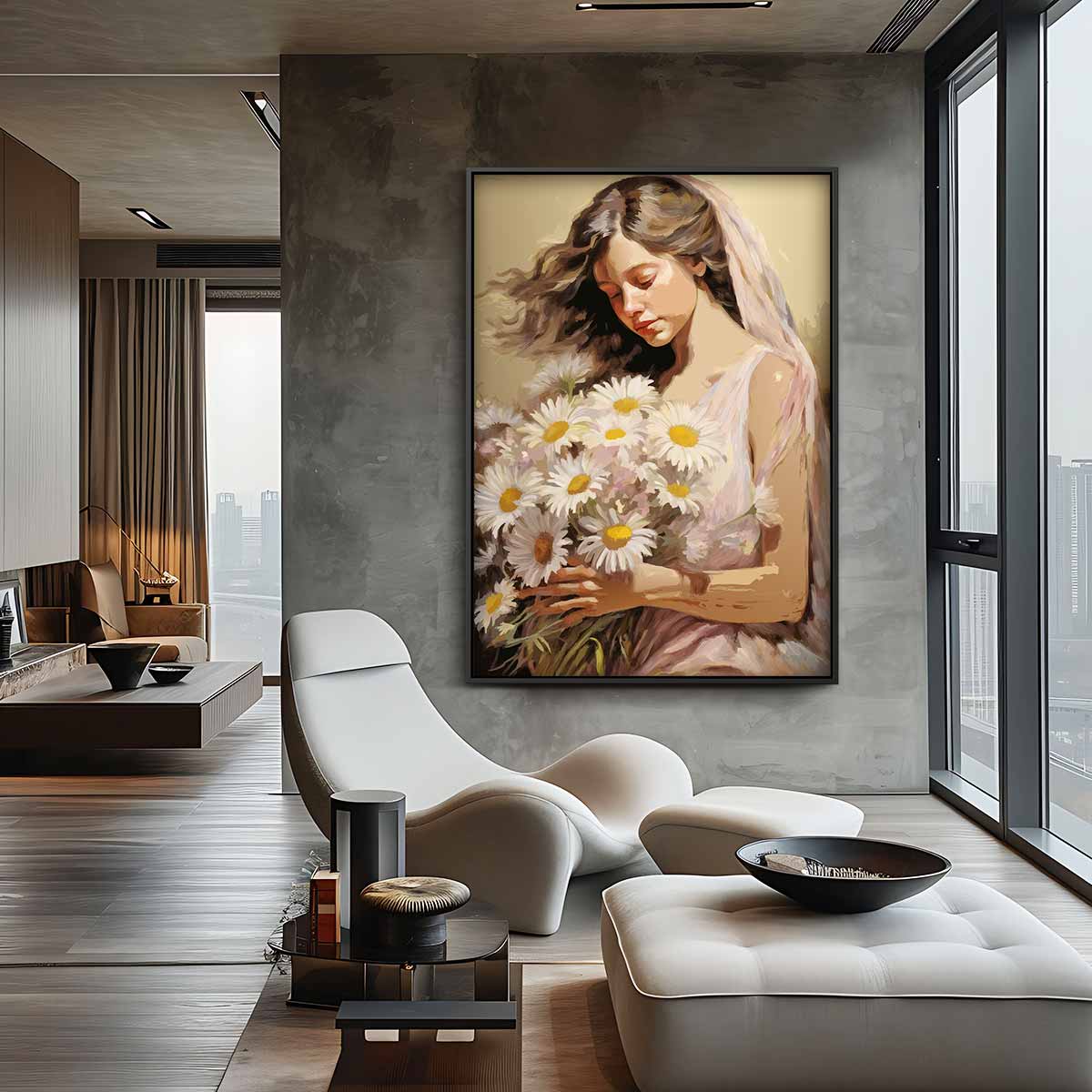 Vrouw met Madeliefjes – staand kunstwerk voor modern interieur