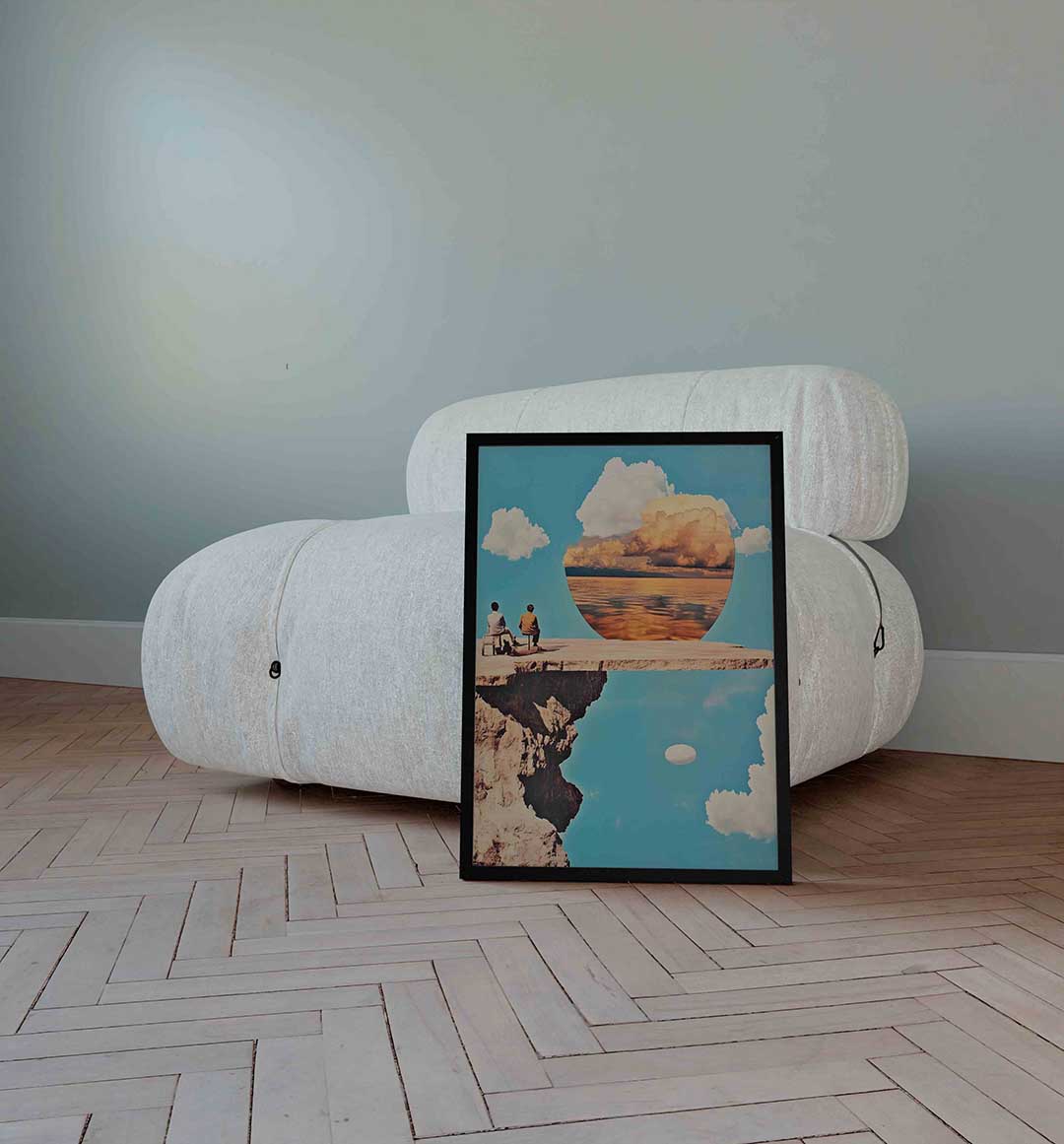 Twee figuren op klif – surrealistische wandkunst als portret poster