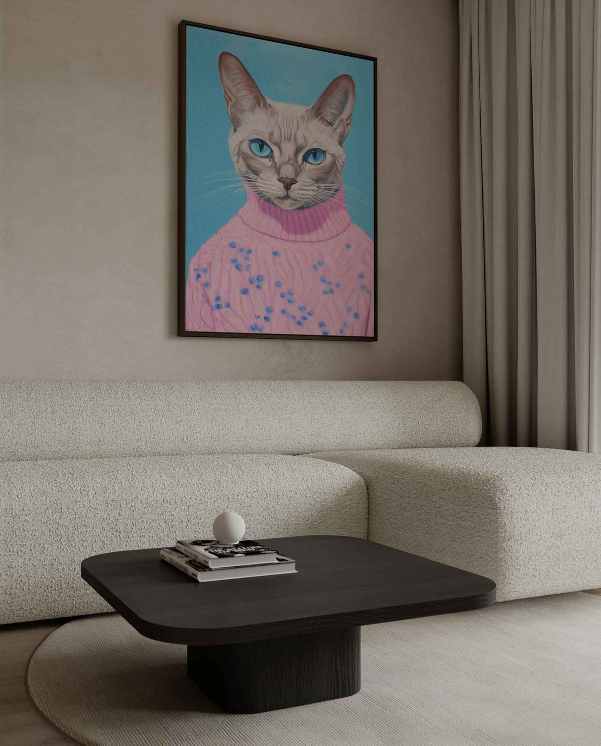 Kat in Roze Trui Portret – canvas wanddecoratie in portret formaat