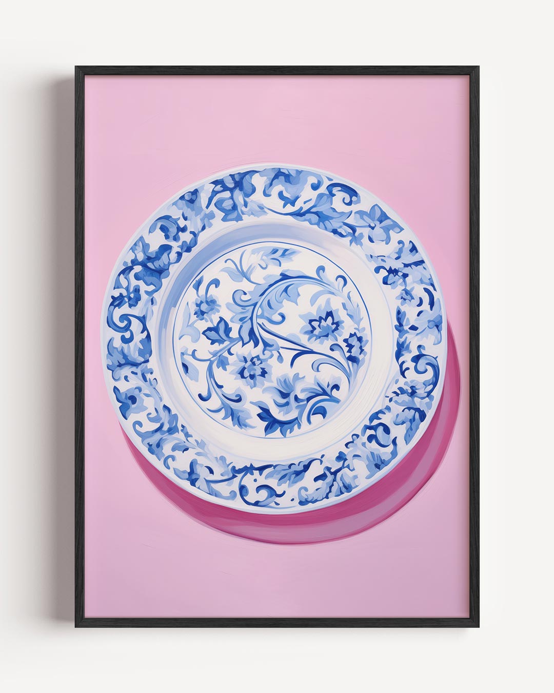 Elegant Blue Floral Plate – keuken portret poster als wanddecoratie