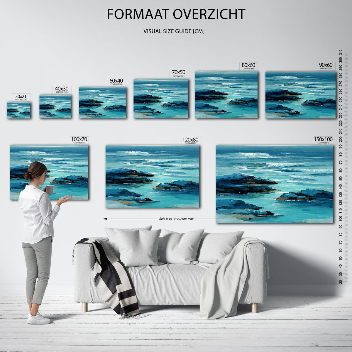 Golven en rotsen – liggende muurposter met abstracte vormen