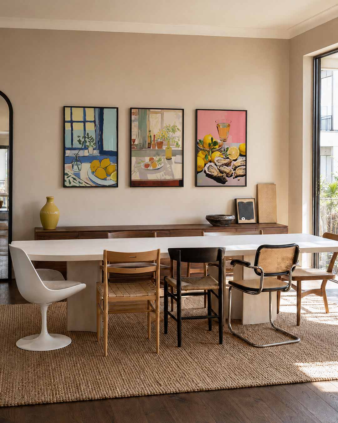 Citroenvenster posterset – derde productweergave – heldere citroenen op een tafel voor een raam