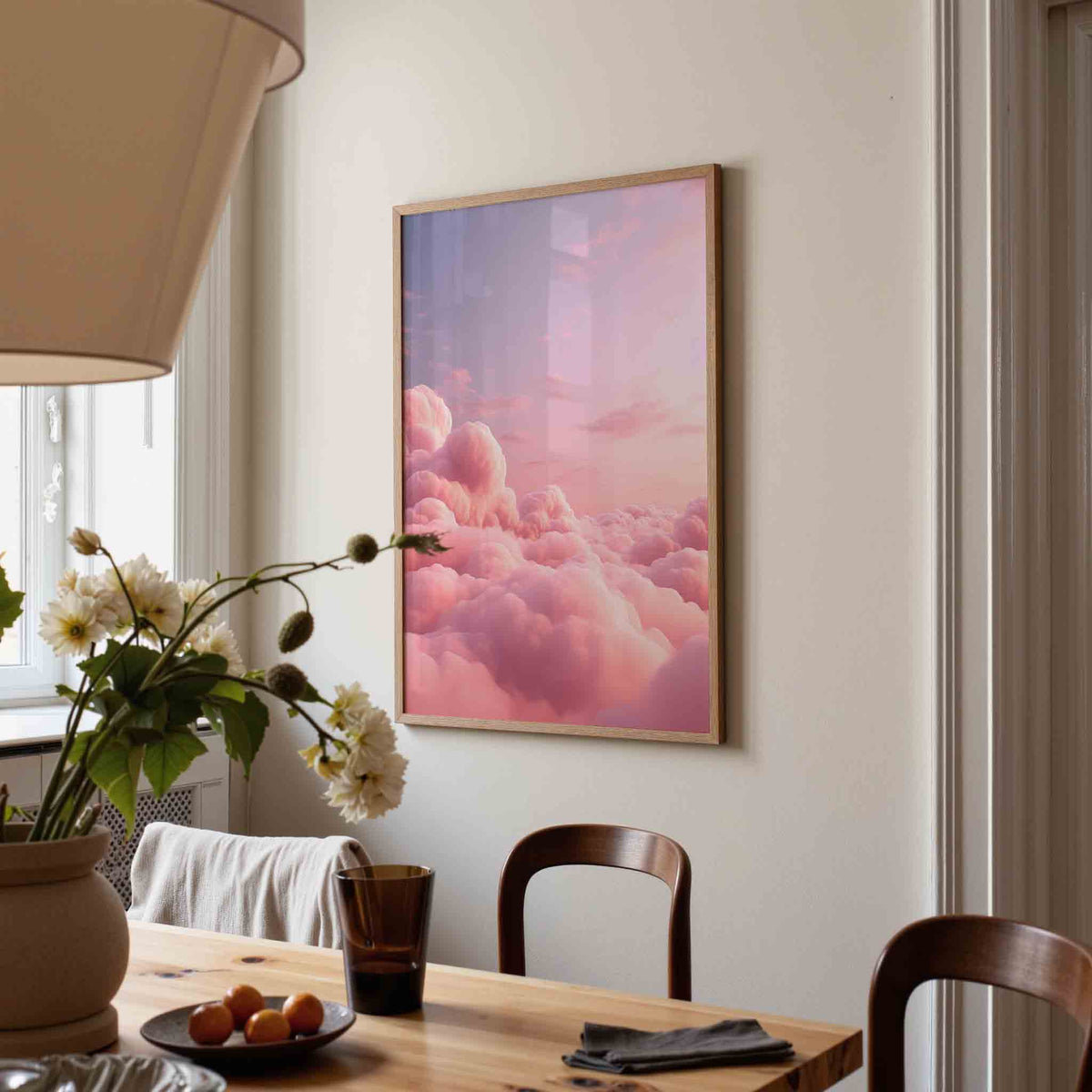 Roze wolken – kunst en design poster in portret formaat