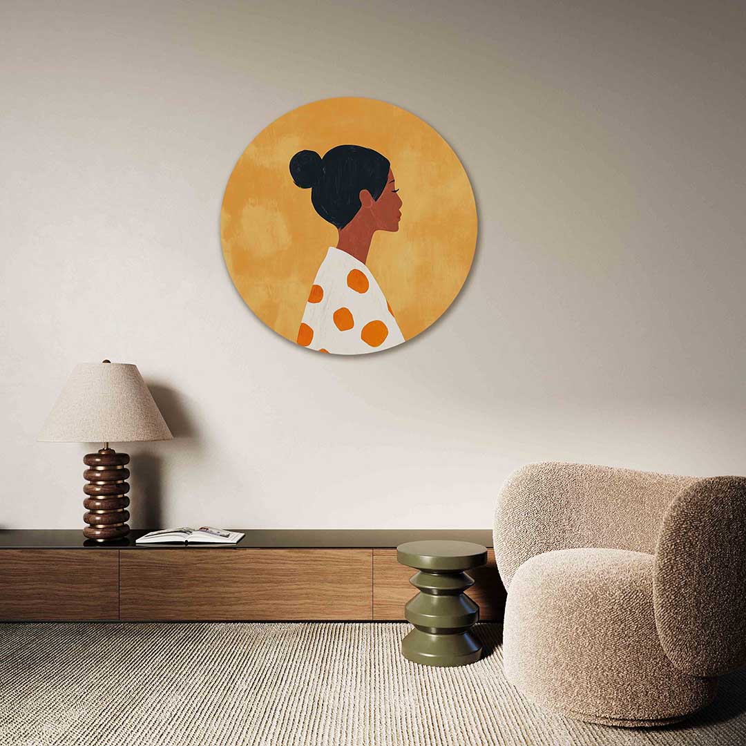 Vrouwelijk profiel – abstracte muurcirkel als ronde wanddecoratie