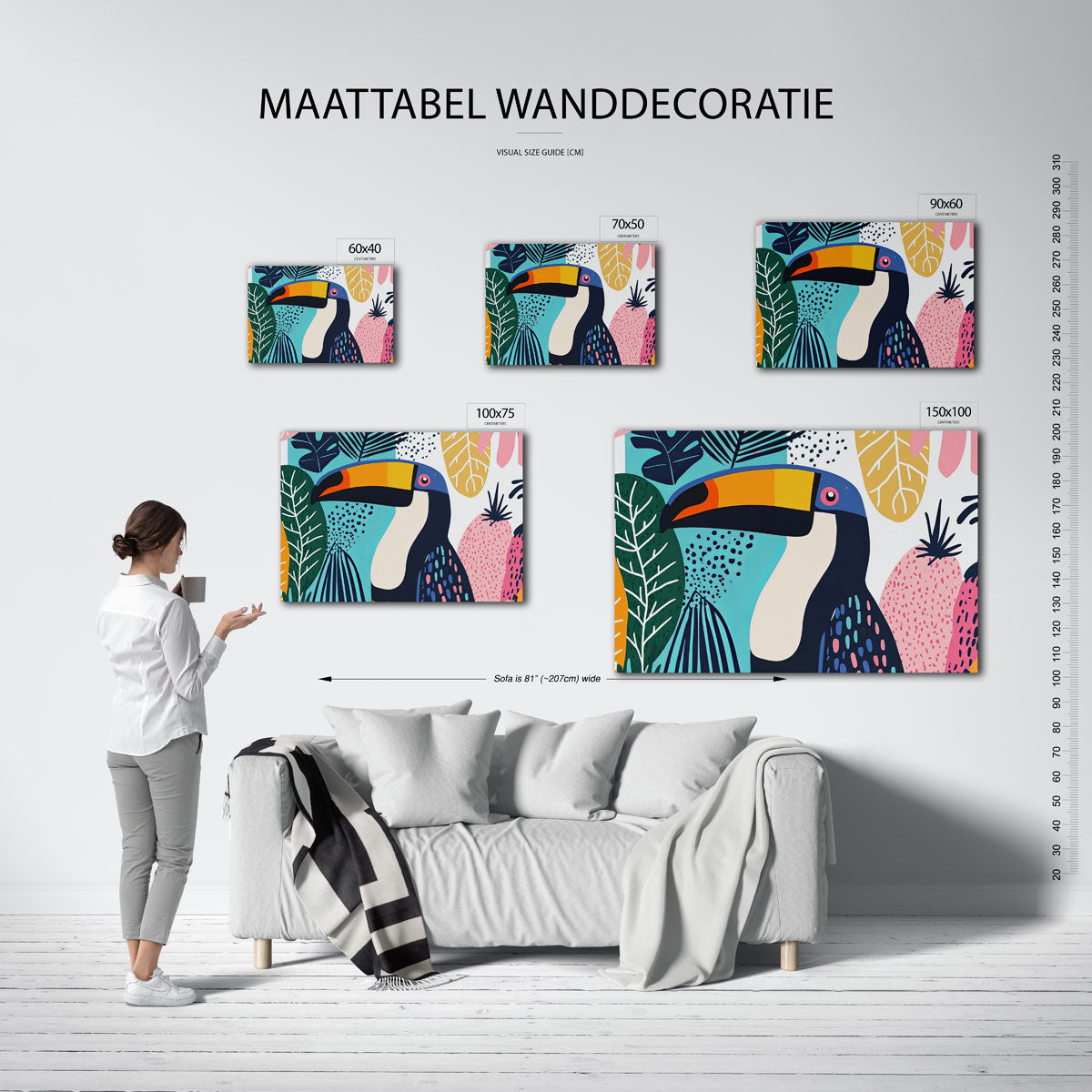 Vrolijke toekan illustratie – Kleurrijke – kunstwerk op canvas, dibond of plexiglas