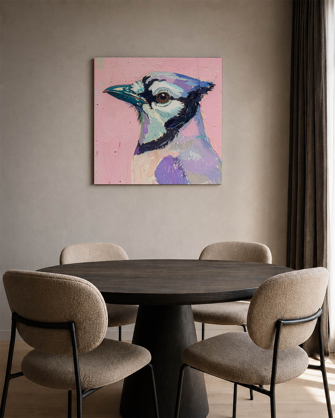 Vogelsilhouet in pastel kunstwerk – derde productweergave – dit werk toont een vogel met gedetailleerde penseelstreken in