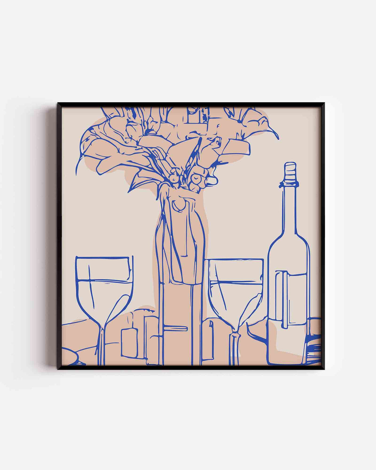 Bloemen en wijn – keuken vierkante poster als wanddecoratie