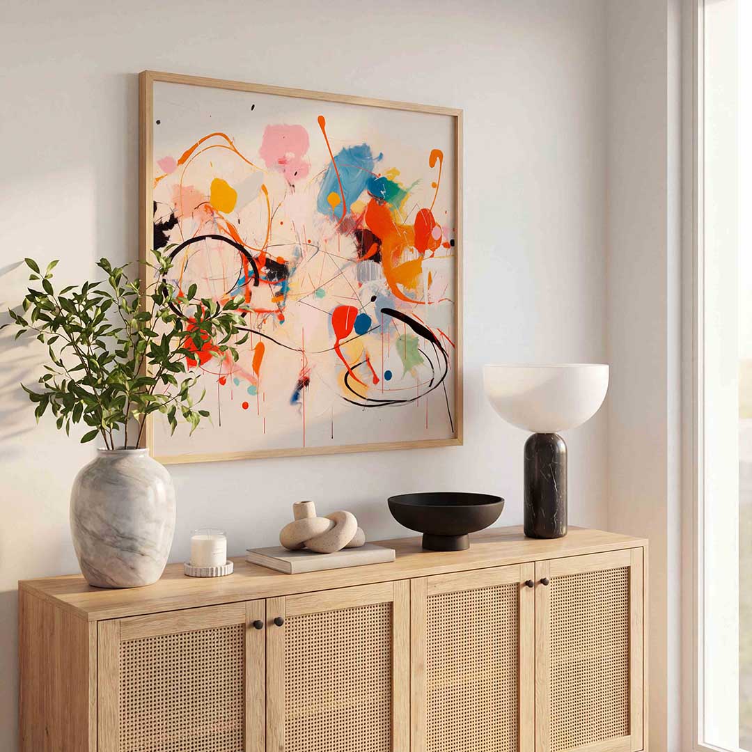 Abstracte vormen – kleurrijke poster in vierkant formaat