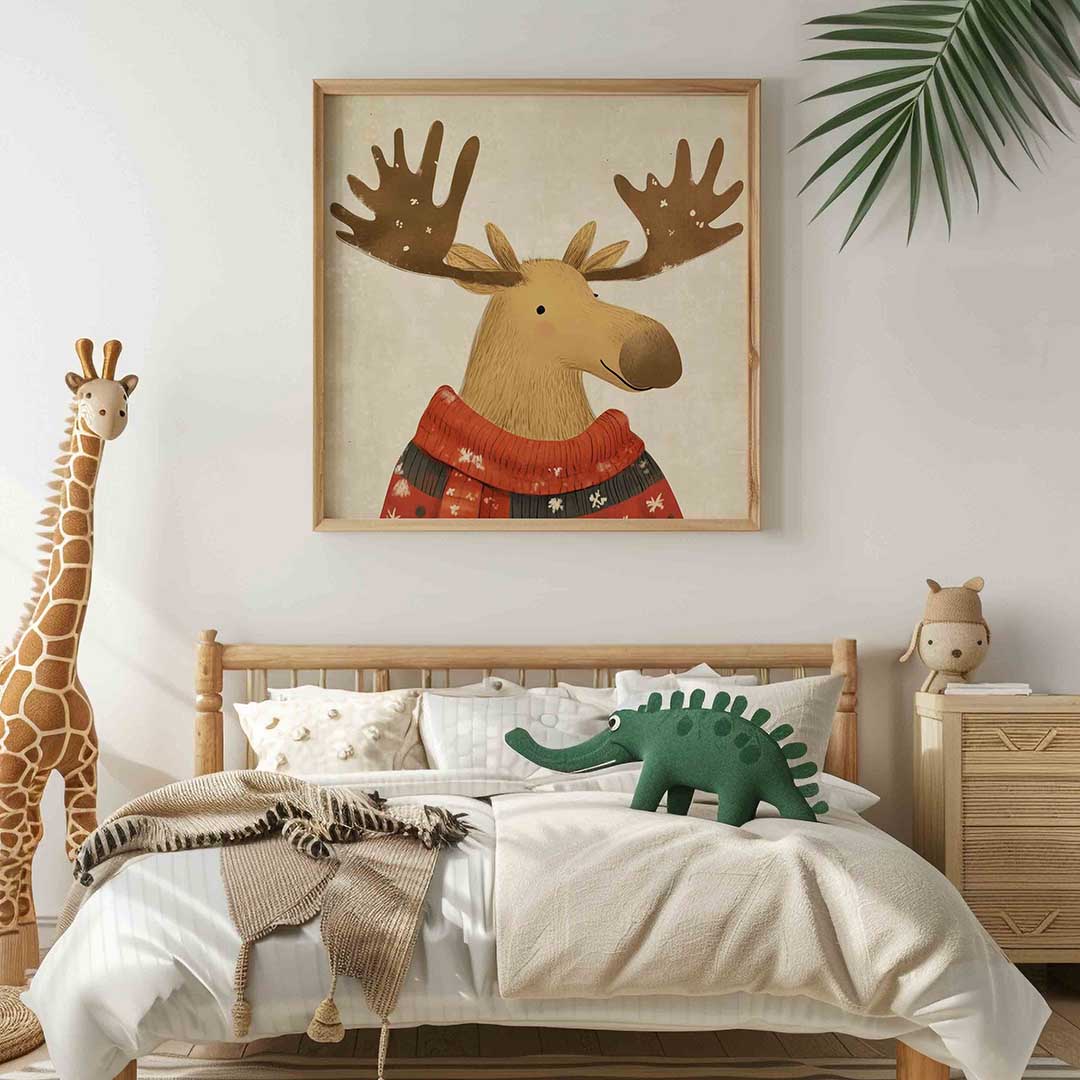 Rendier met trui – vierkante kinderkamer wanddecoratie van WallArtistic
