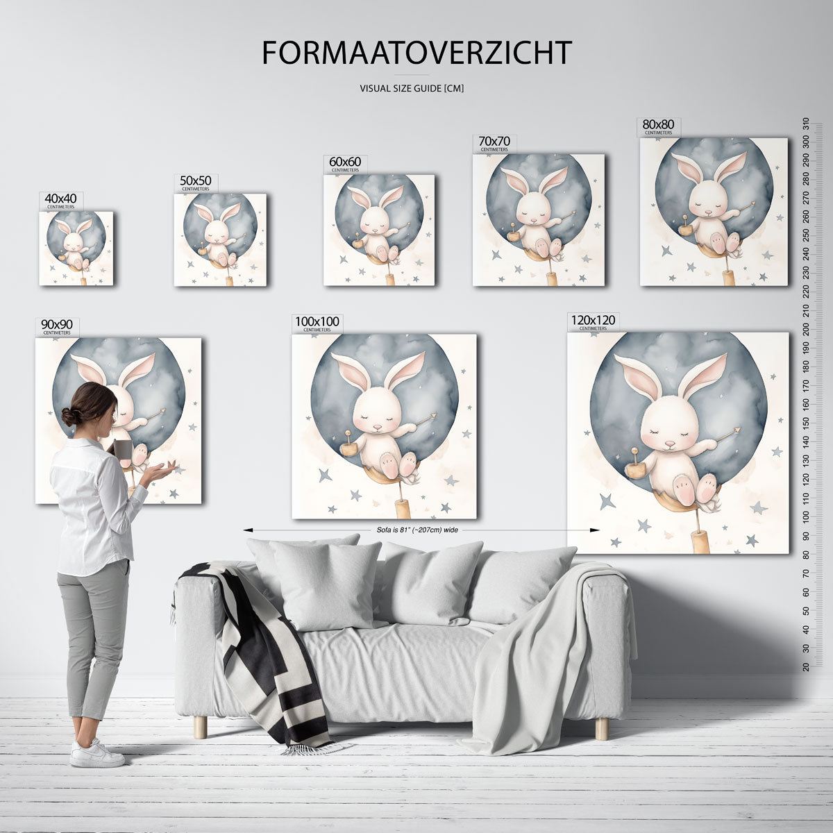 Slapend konijn – vierkante muurposter voor de kinderkamer