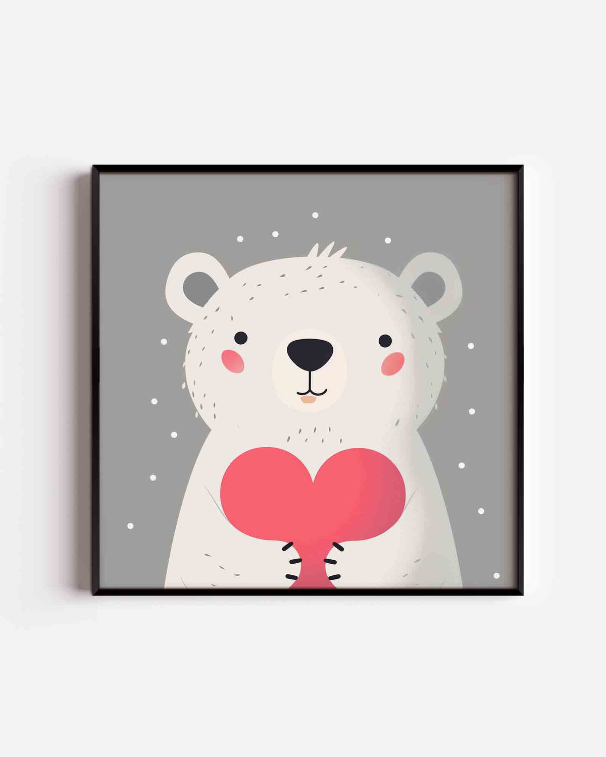 Witte beer met hart – vierkante kinderposter als wanddecoratie