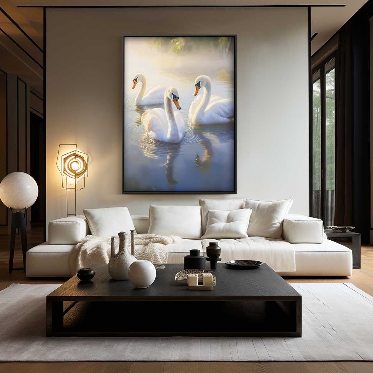 Sereen Zwemeenden Schilderij – kunstwerk met zwarte baklijst
