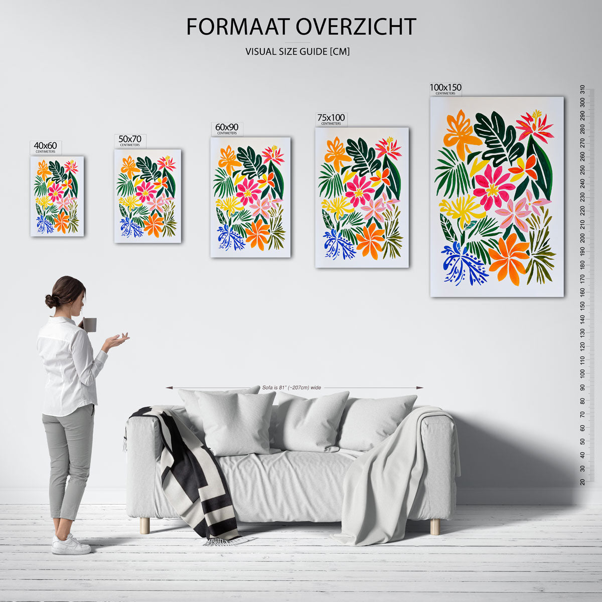 Kleurrijke bloemencompositie – staand wanddecoratie kunstwerk