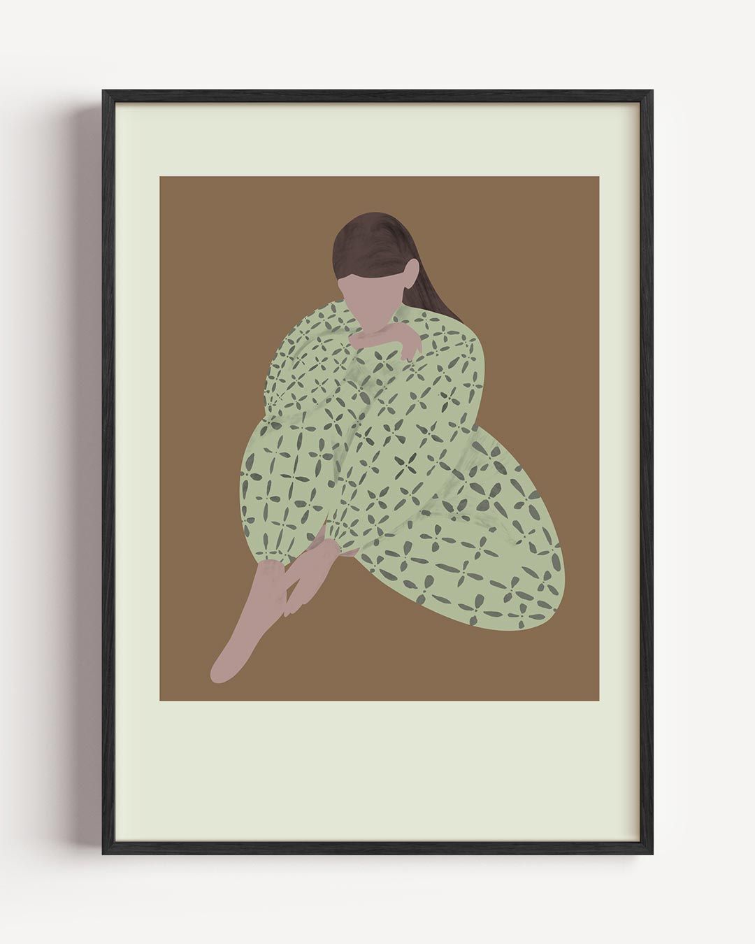 Dromerige Dame met Bladmotief – moderne portret poster als wanddecoratie
