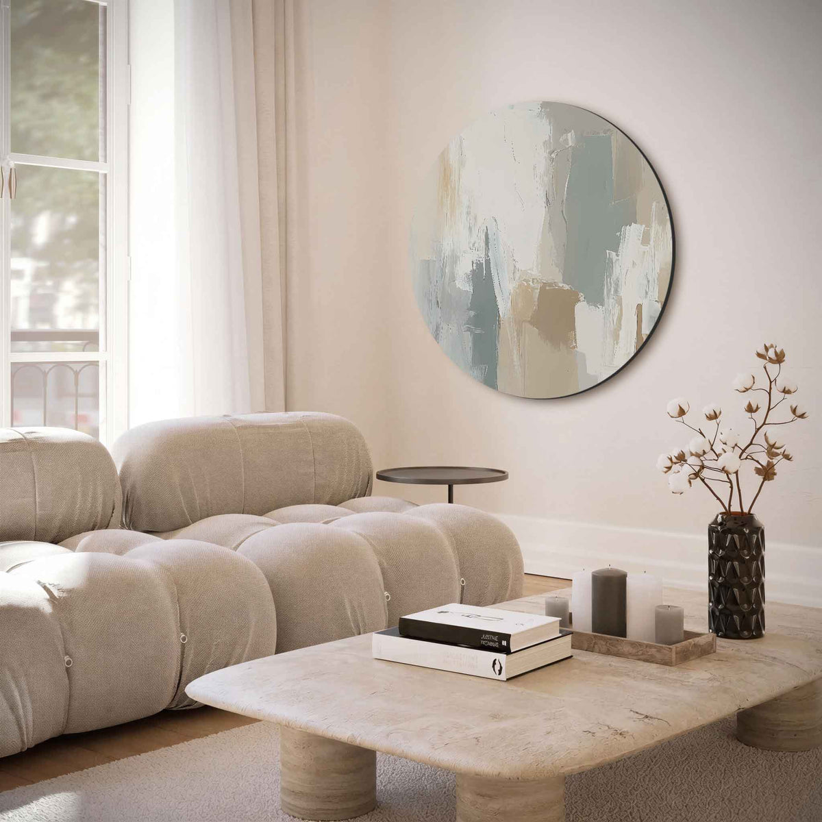Abstracte beige – moderne abstracte muurcirkel voor aan de muur