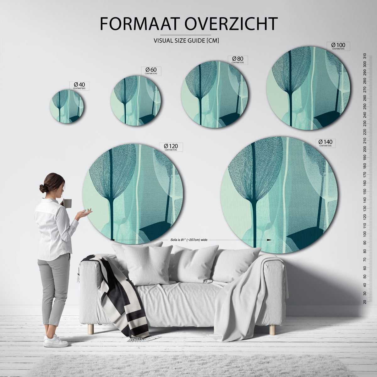 Bladstructuren – moderne ronde muurdecoratie met abstracte vormen