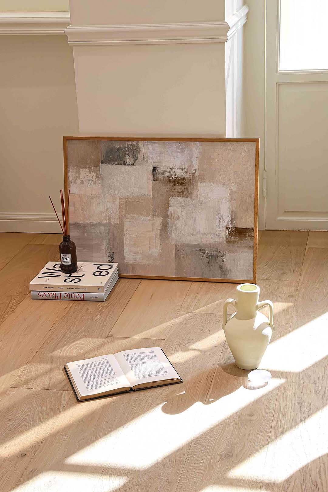 Abstracte beige en witte vlakken – liggende abstracte wanddecoratie van WallArtistic