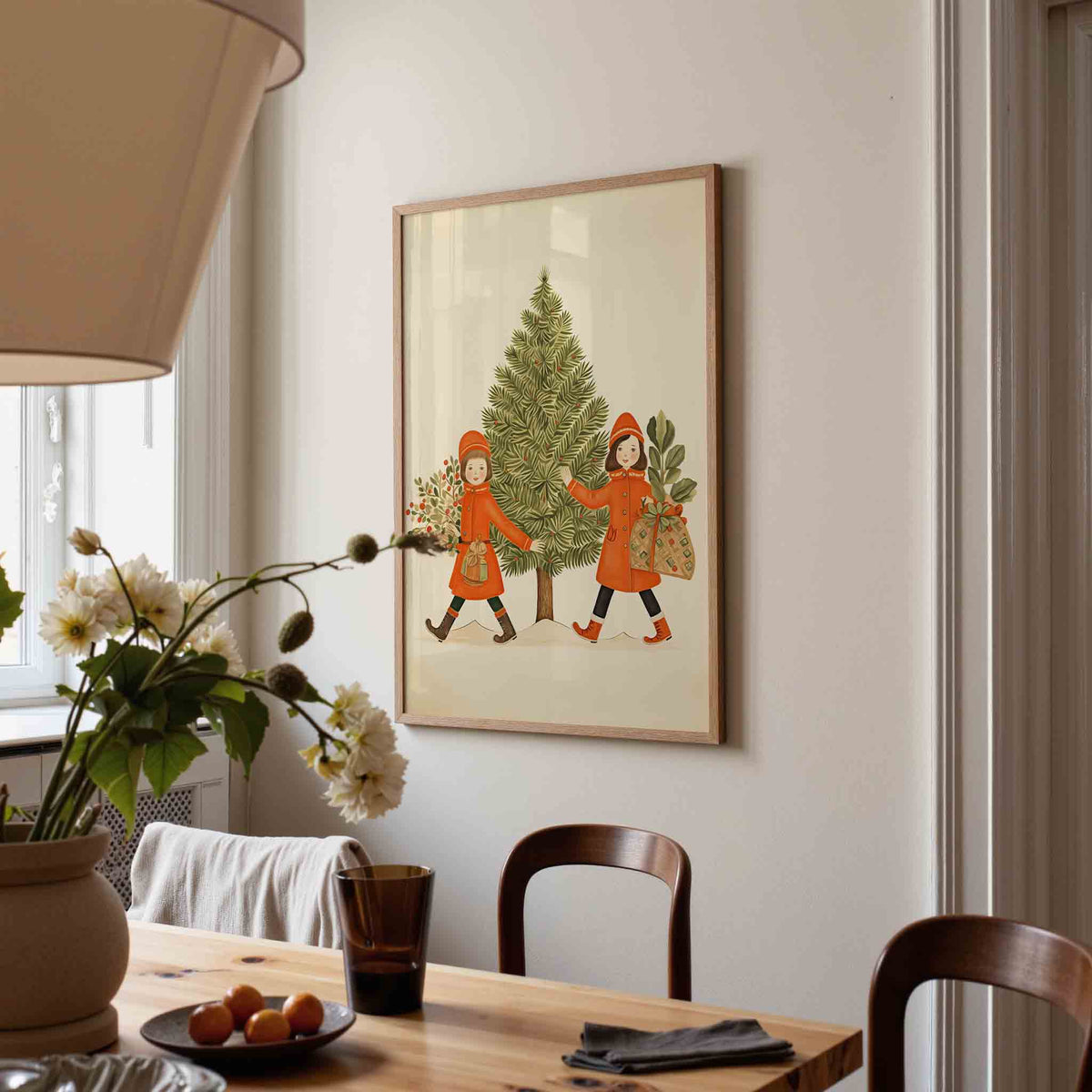 Kinderen met kerstboom – kerstposter in staand formaat