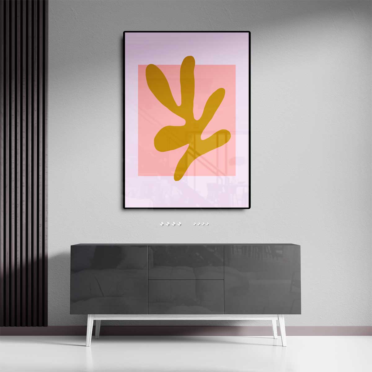 Abstracte Vormen in Oker en Roze – canvas wanddecoratie in portret formaat