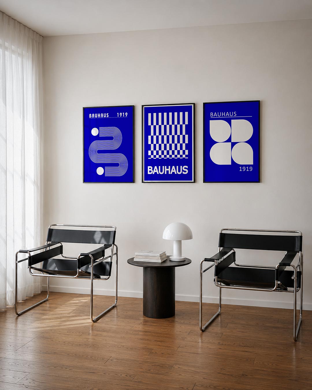Lijnen en vormen driedelige posterset – deze posterset in drie delen toont een speels lijnenspel met ronde vormen op een