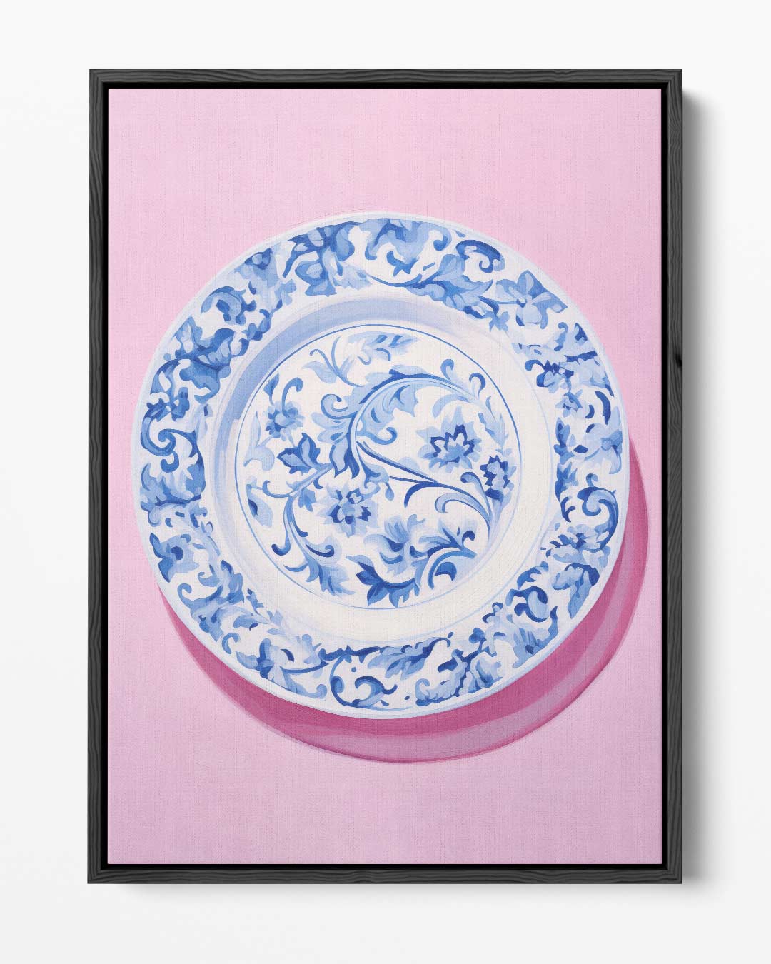 Blauwe Bloemenpracht op Roze – portret kunstwerk als wanddecoratie