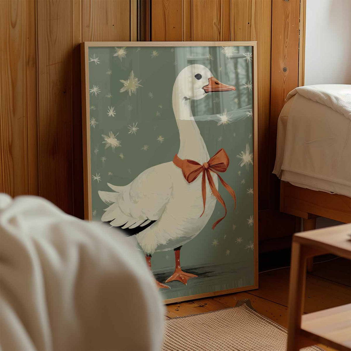 Elegante Eend met Strik – kinderposter in staand formaat