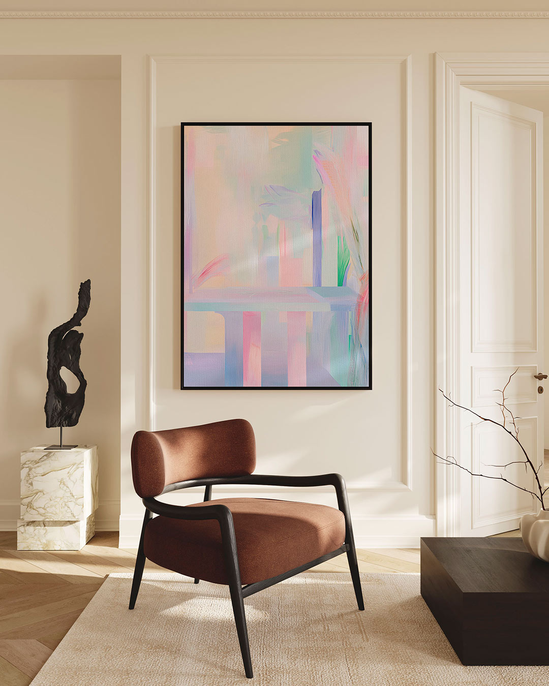 Zachte kleurencompositie – Lijnen – staande wanddecoratie
