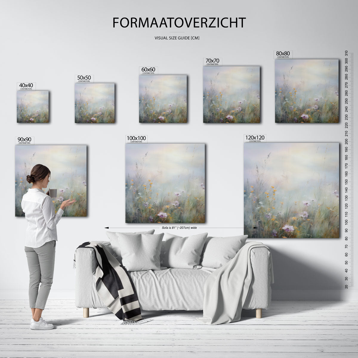 Bloemenveld – vierkante muurposter met kleurrijke vormen