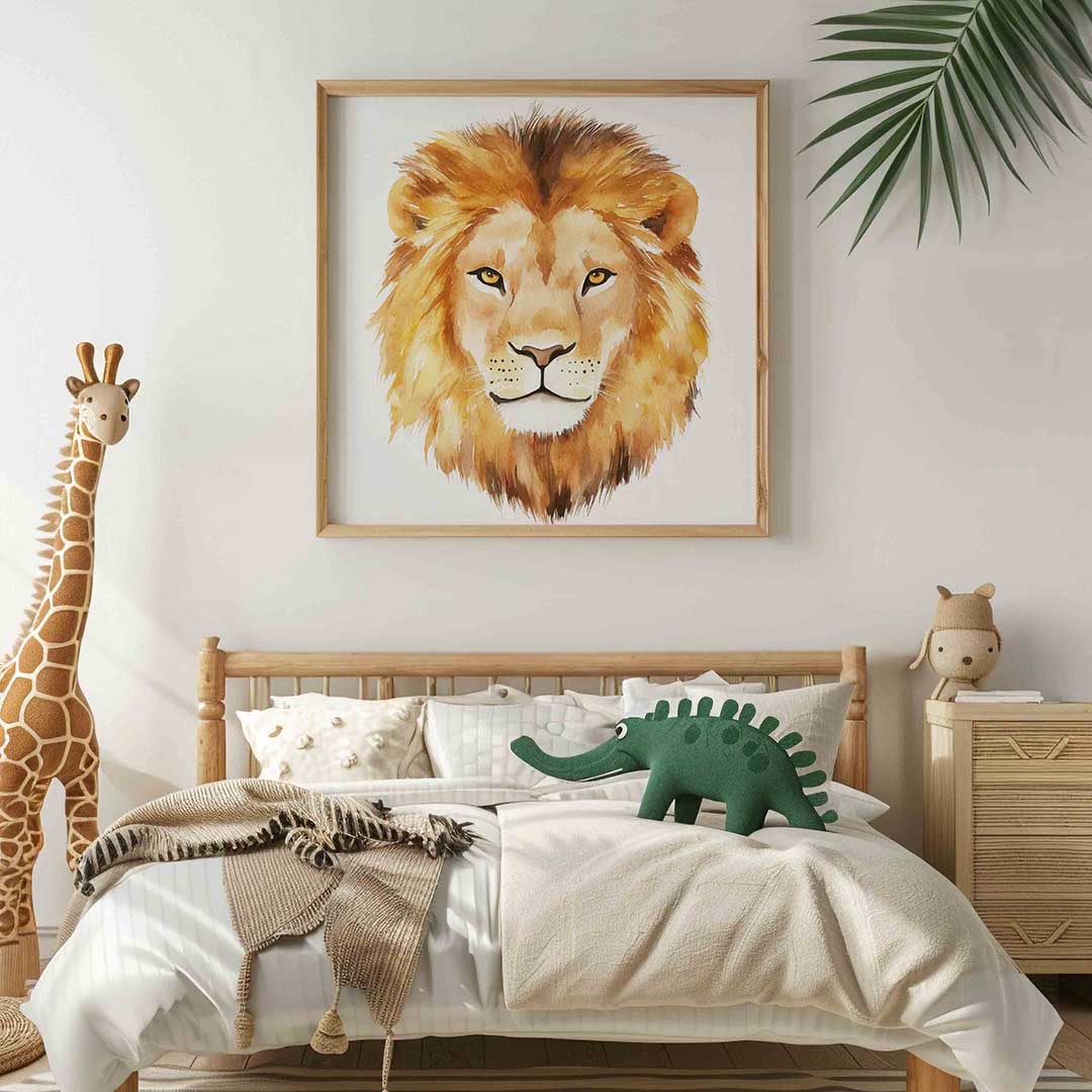 Leeuw portret – vierkante kinderkamer wanddecoratie van WallArtistic