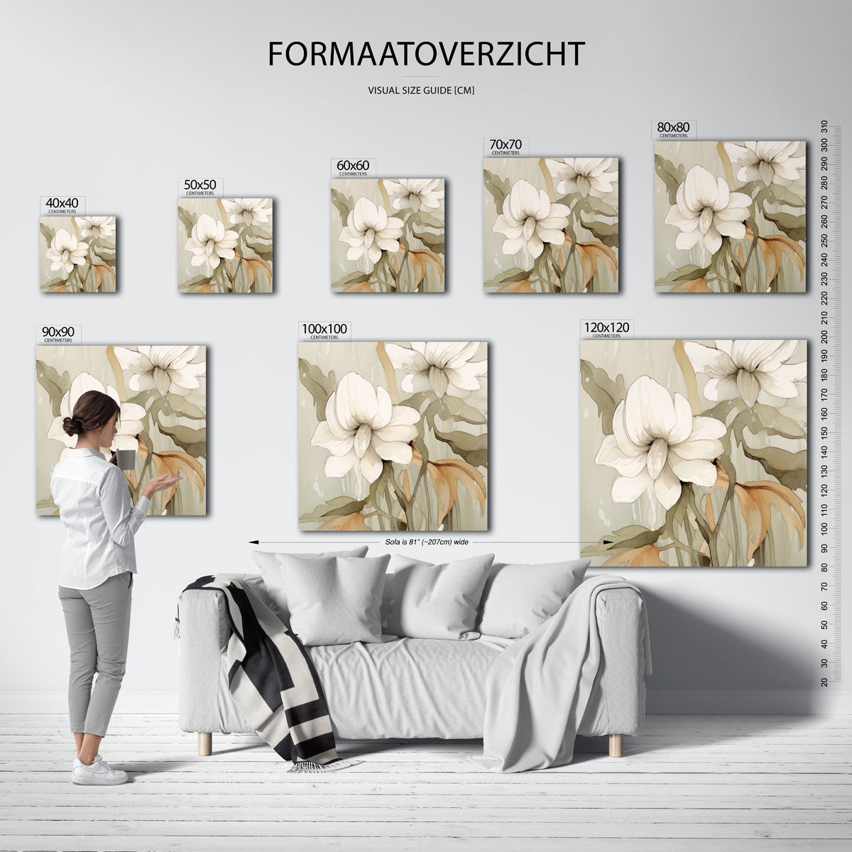 Witte bloemen – vierkante muurposter met bloemen