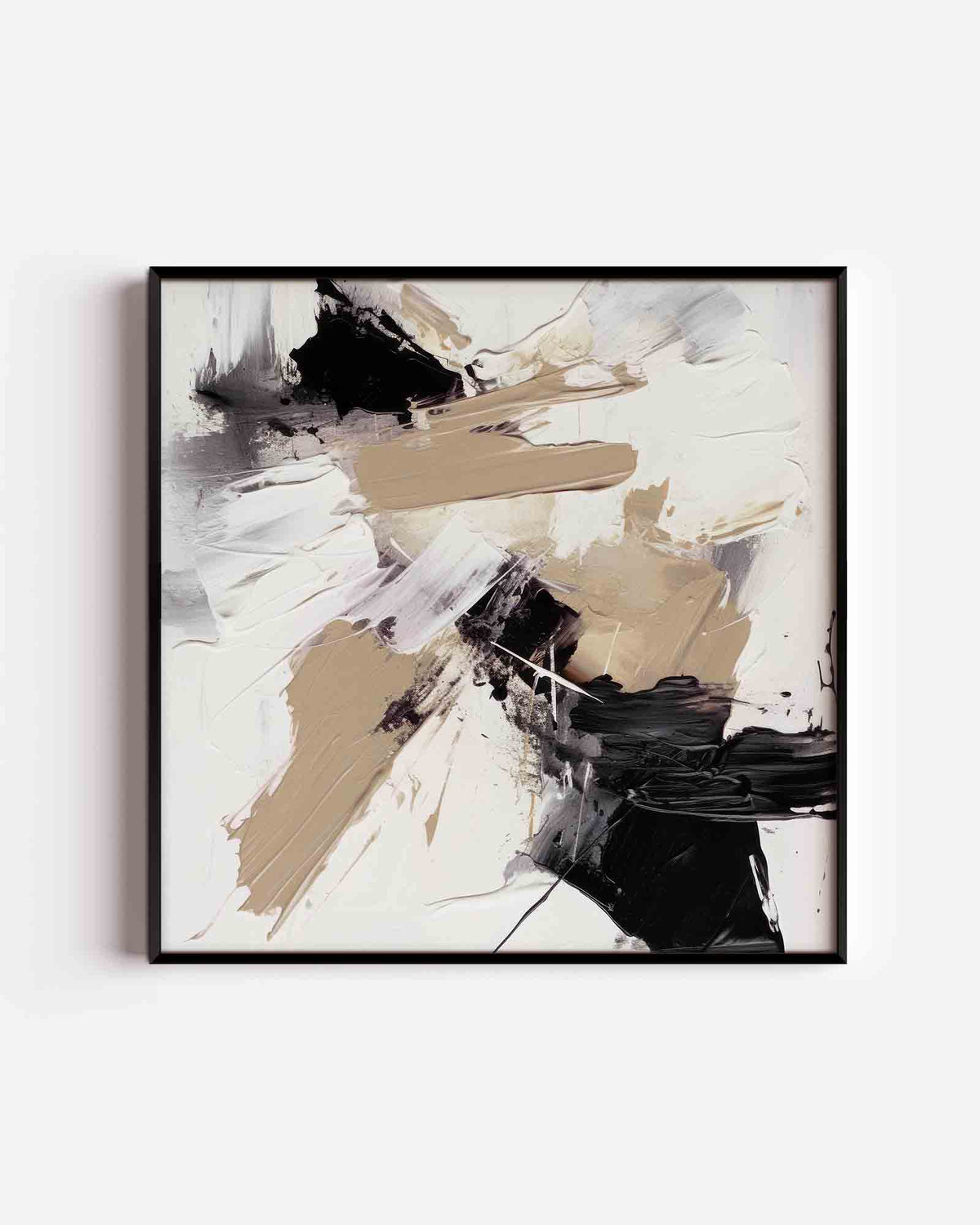 Abstracte beige en zwarte – zacht abstracte vierkante poster als wanddecoratie