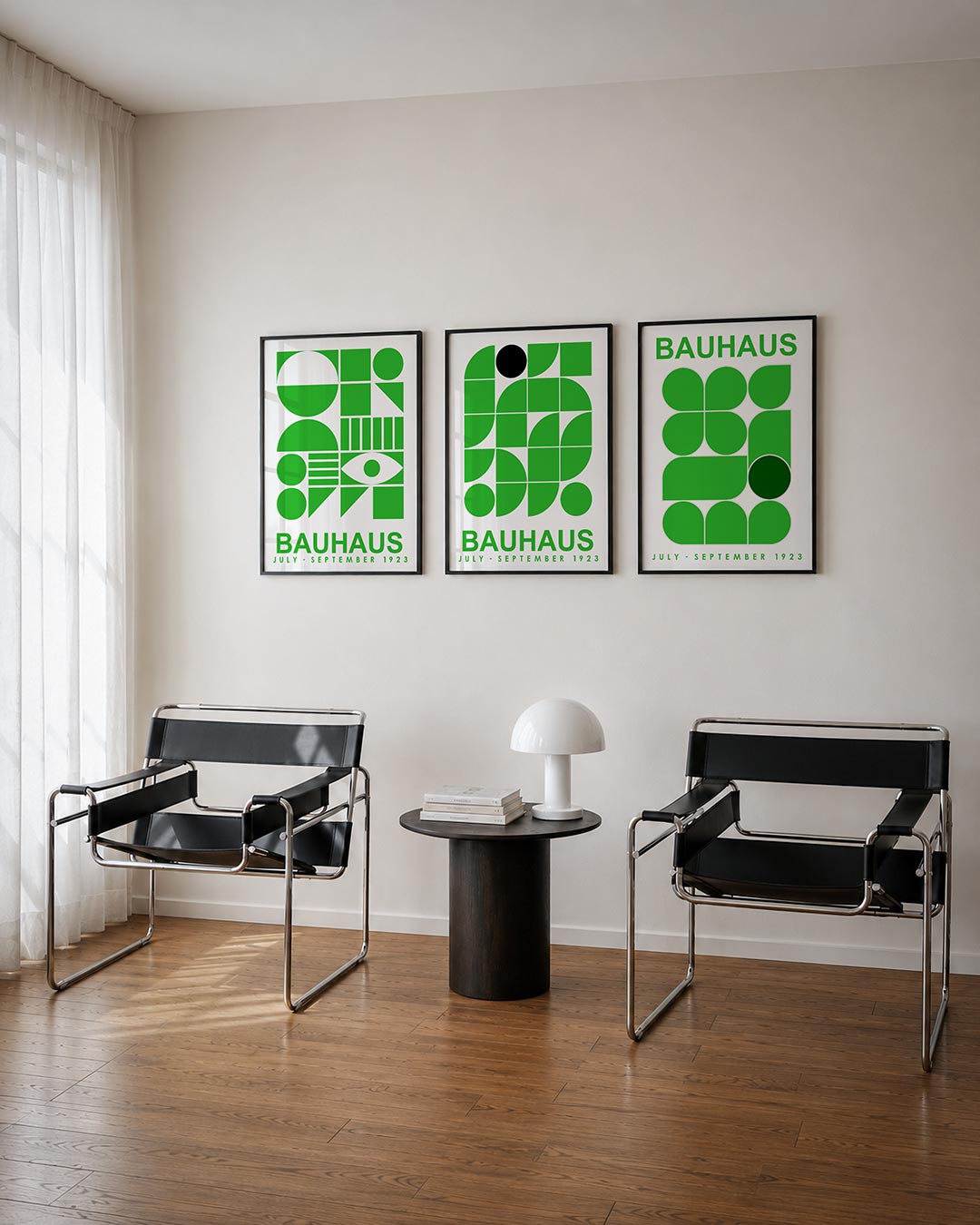 Vormen en vlakken posterset – tweede productweergave – deze posterset in drie delen toont een levendig spel van groene