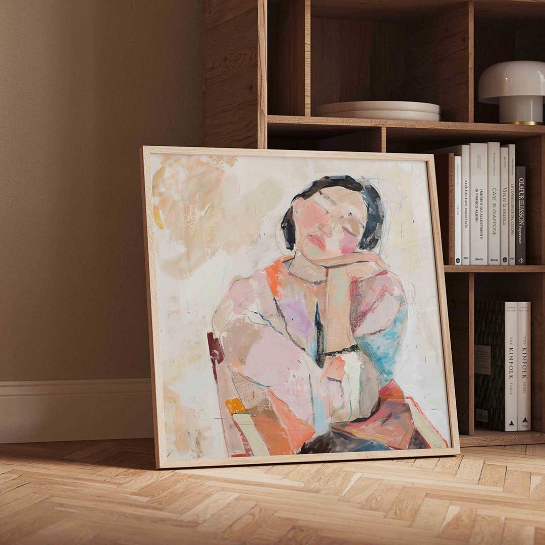 Dromerige vrouw – moderne wandkunst als vierkante poster