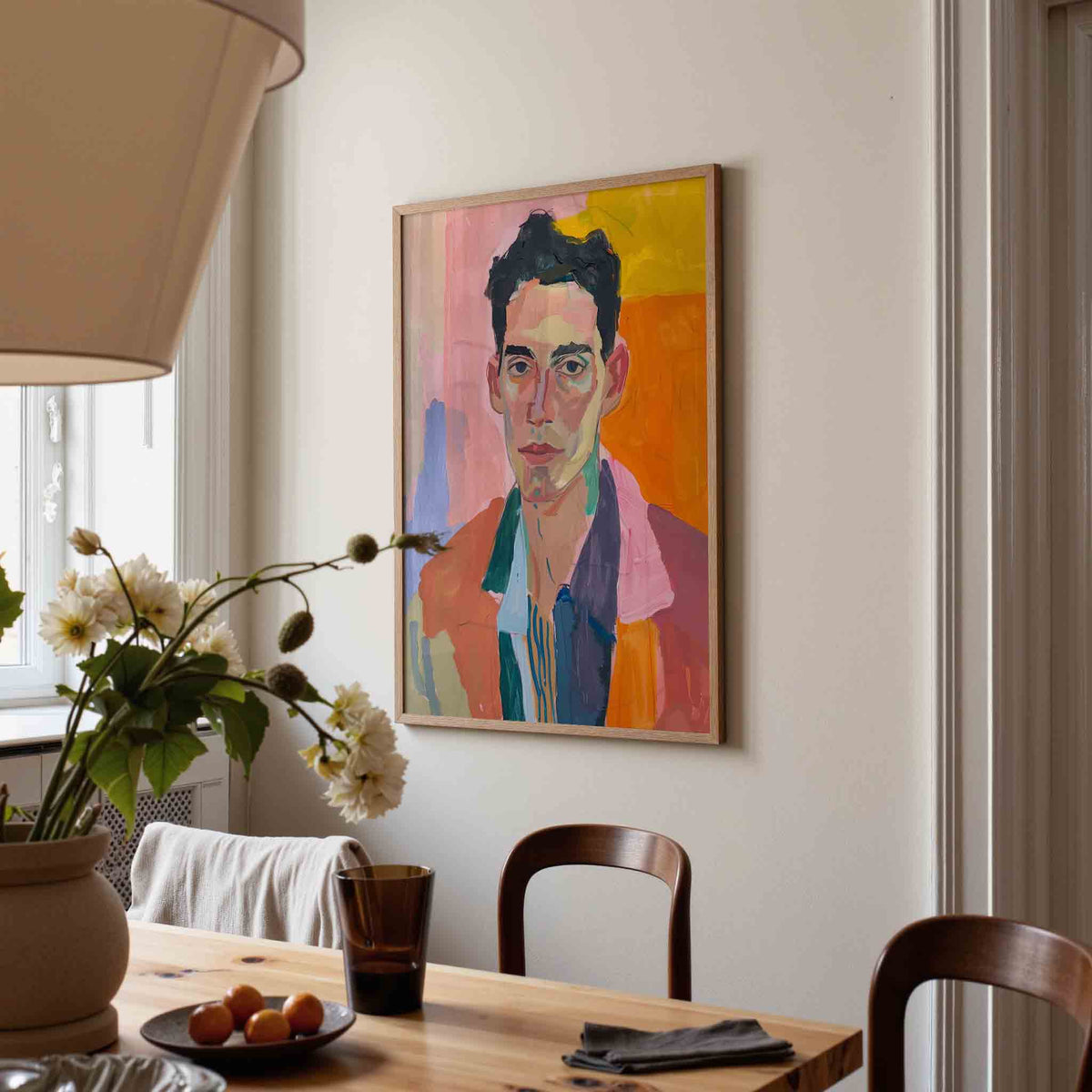 Portret met kleurrijke achtergrond – eigentijdse illustratie poster in staand formaat