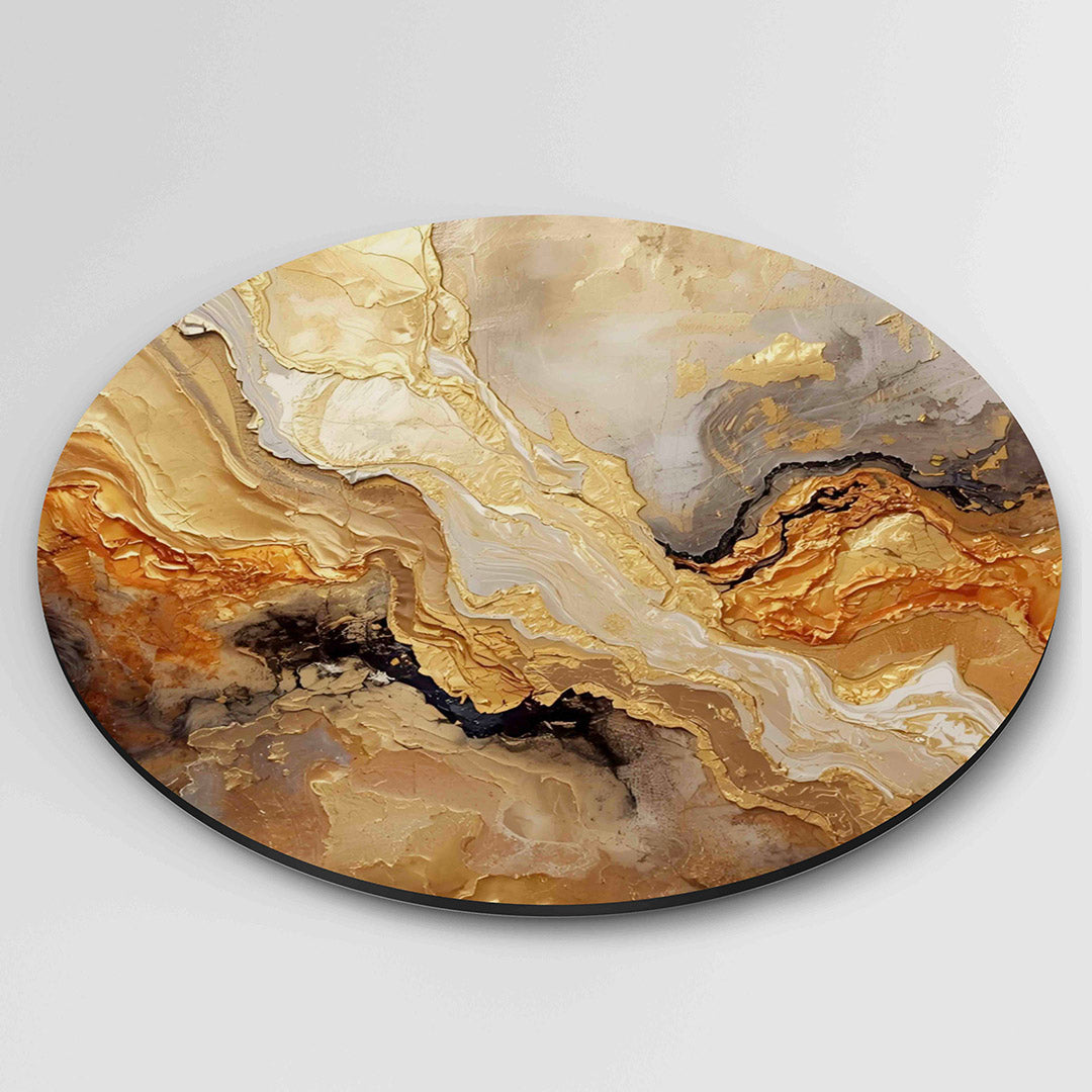 Goud en bruin patroon – ronde wanddecoratie met abstract ontwerp