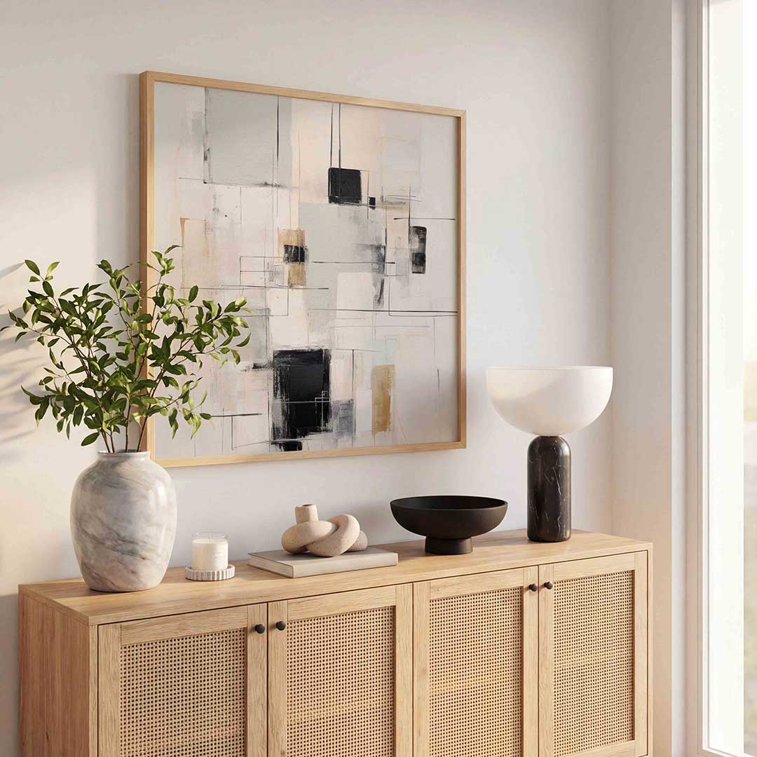 Abstracte lijnen en vlakken – rustige abstracte wandkunst als vierkante poster