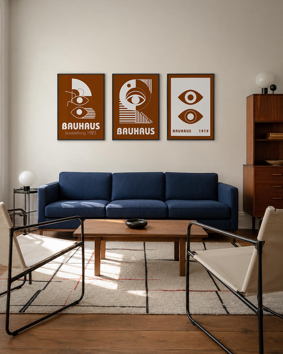 Vormen en vlakken driedelige posterset – deze posterset in drie delen toont een spel van witte lijnen en vormen op een warme