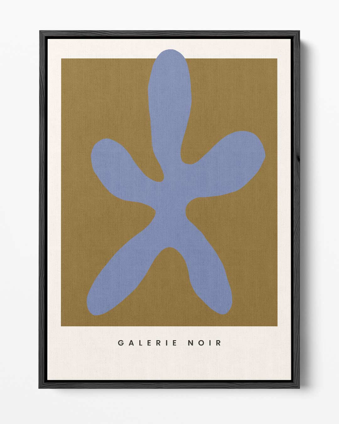 Blauwe Abstracte Vormen op Oker – portret kunstwerk als wanddecoratie