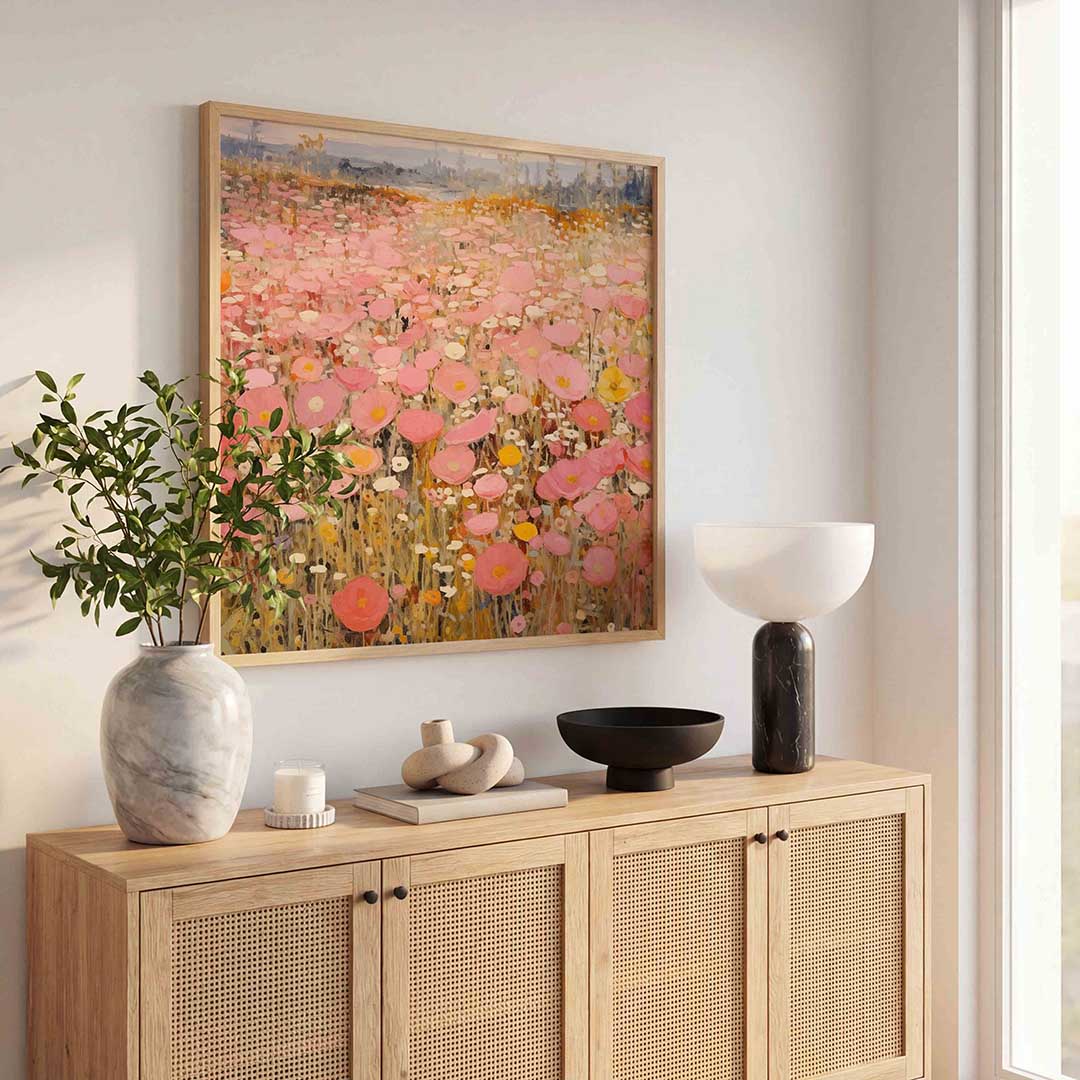 Bloemenveld – kleurrijke poster in vierkant formaat