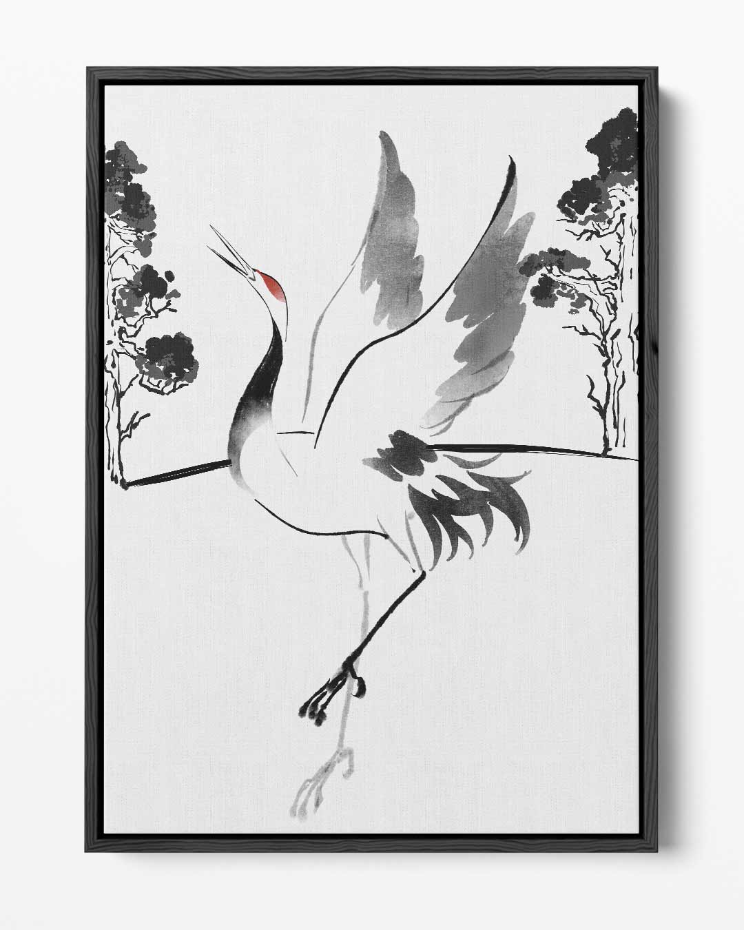 Dansende Kraanvogel in Inkt – portret kunstwerk als wanddecoratie
